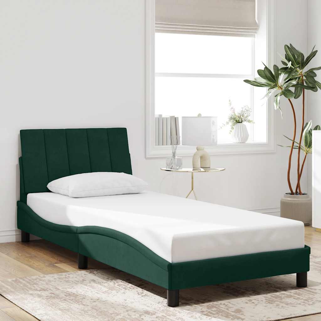 Bed Frame with LED without Mattress "Hanko" Dark Green 80x200 cm Velvet
