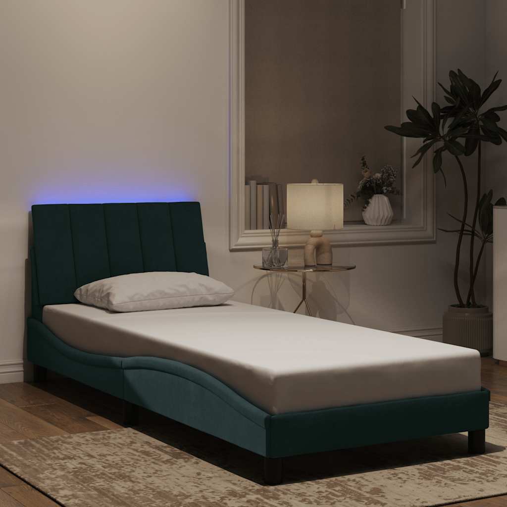 Bed Frame with LED without Mattress "Hanko" Dark Green 80x200 cm Velvet