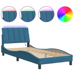 Bed Frame with LED without Mattress "Hanko" Blue 80x200 cm Velvet