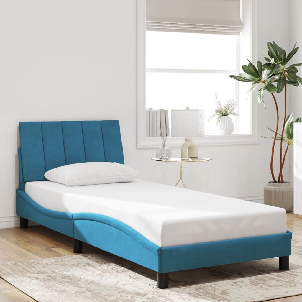 Bed Frame with LED without Mattress "Hanko" Blue 80x200 cm Velvet