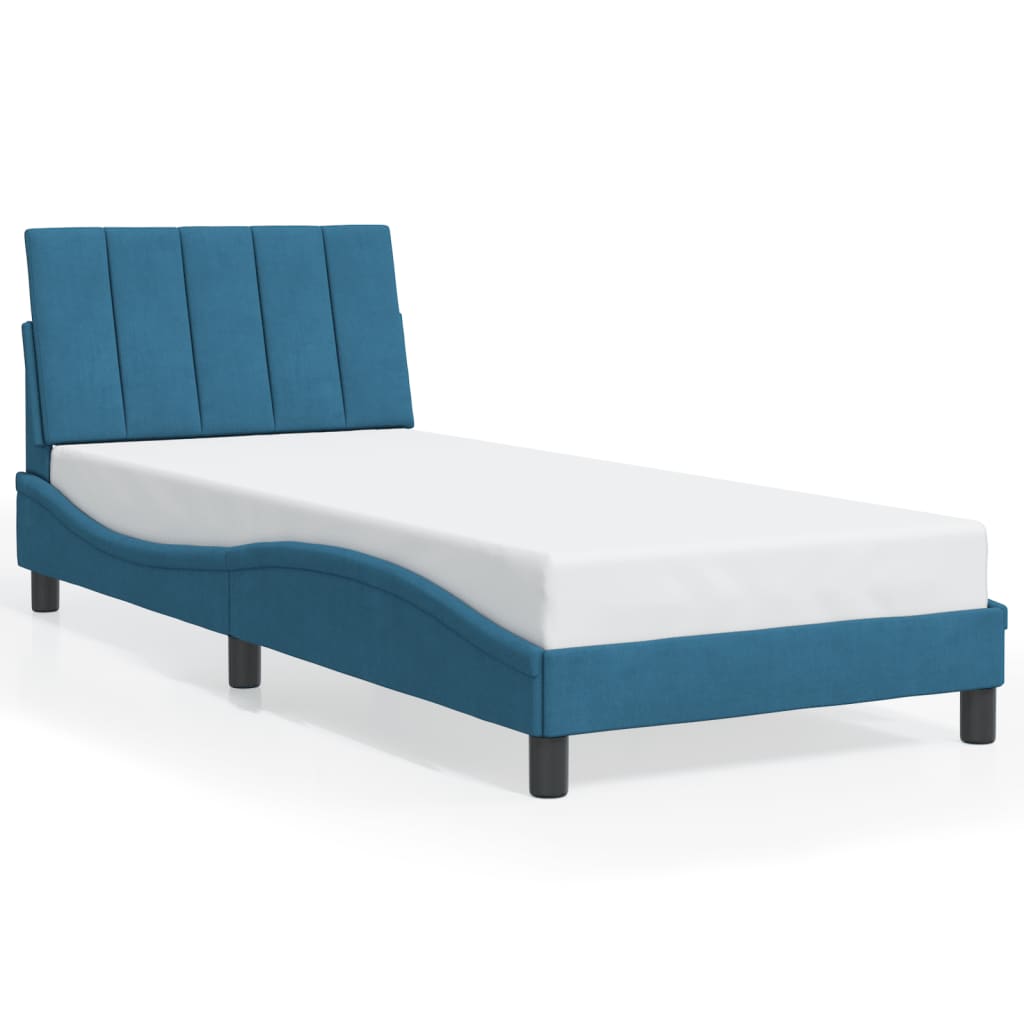 Bed Frame with LED without Mattress "Hanko" Blue 80x200 cm Velvet