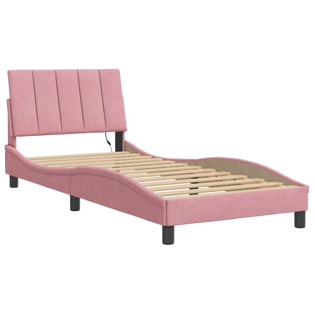 Bed Frame with LED without Mattress "Hanko" Pink 80x200 cm Velvet