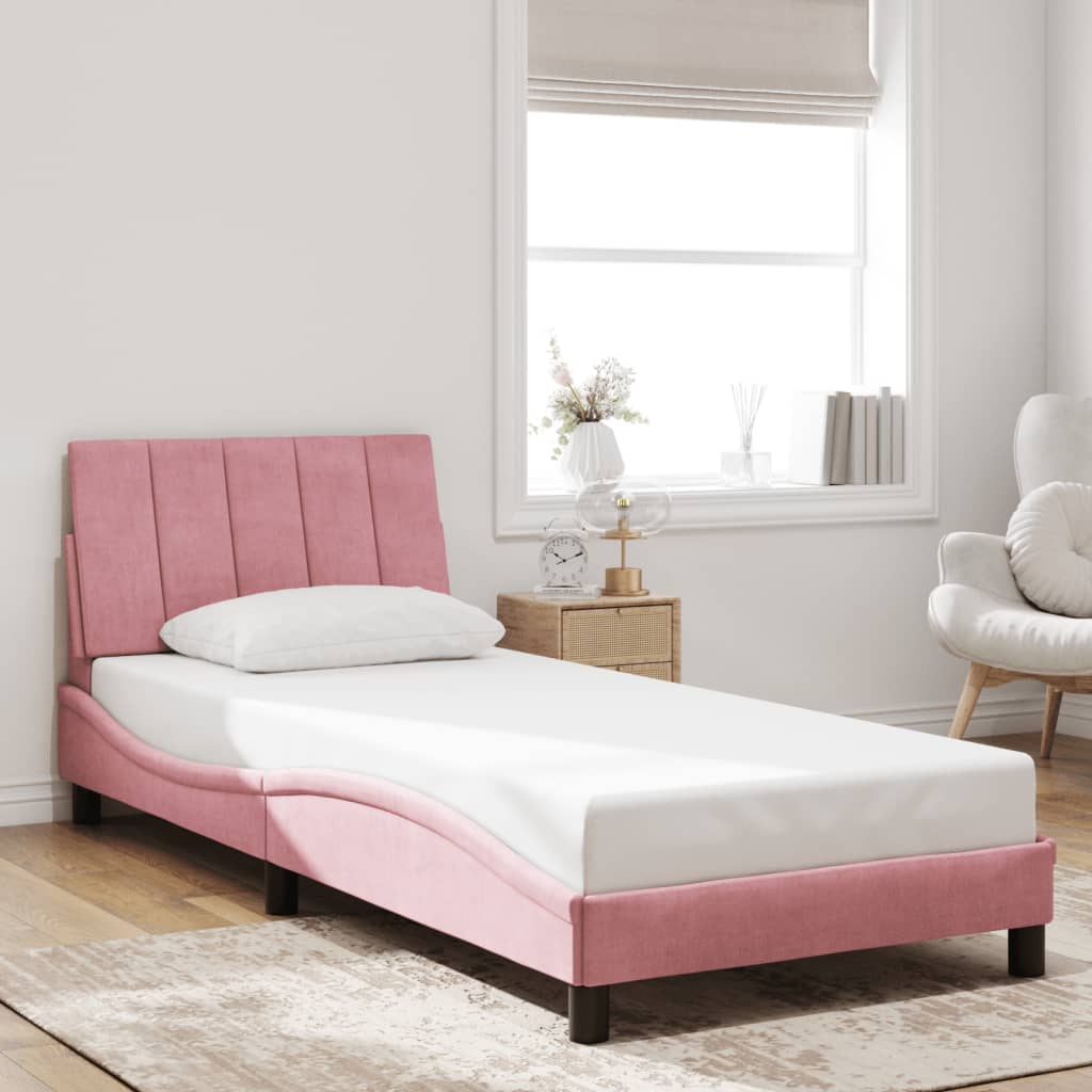 Bed Frame with LED without Mattress "Hanko" Pink 80x200 cm Velvet