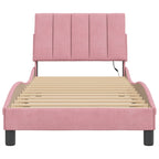 Bed Frame with LED without Mattress "Hanko" Pink 80x200 cm Velvet