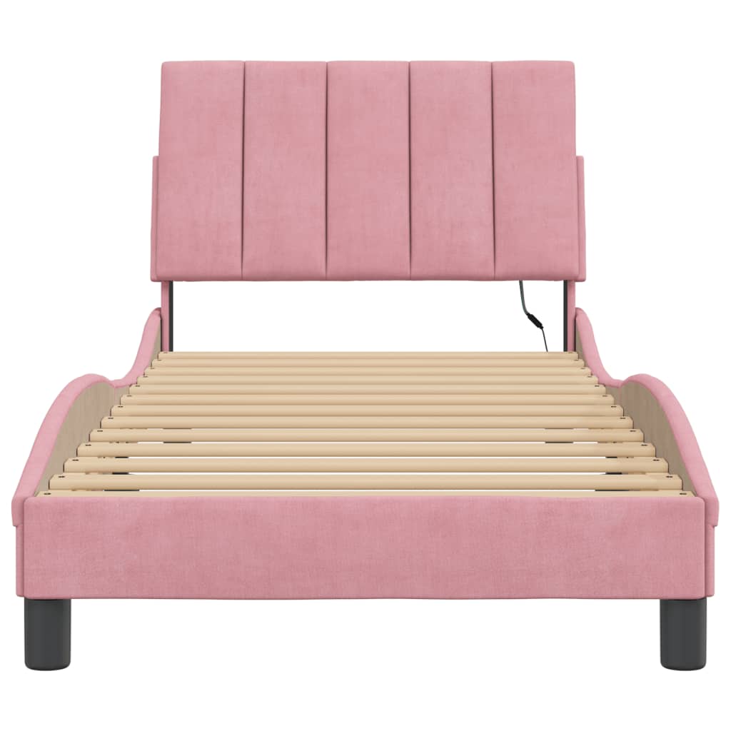 Bed Frame with LED without Mattress "Hanko" Pink 80x200 cm Velvet