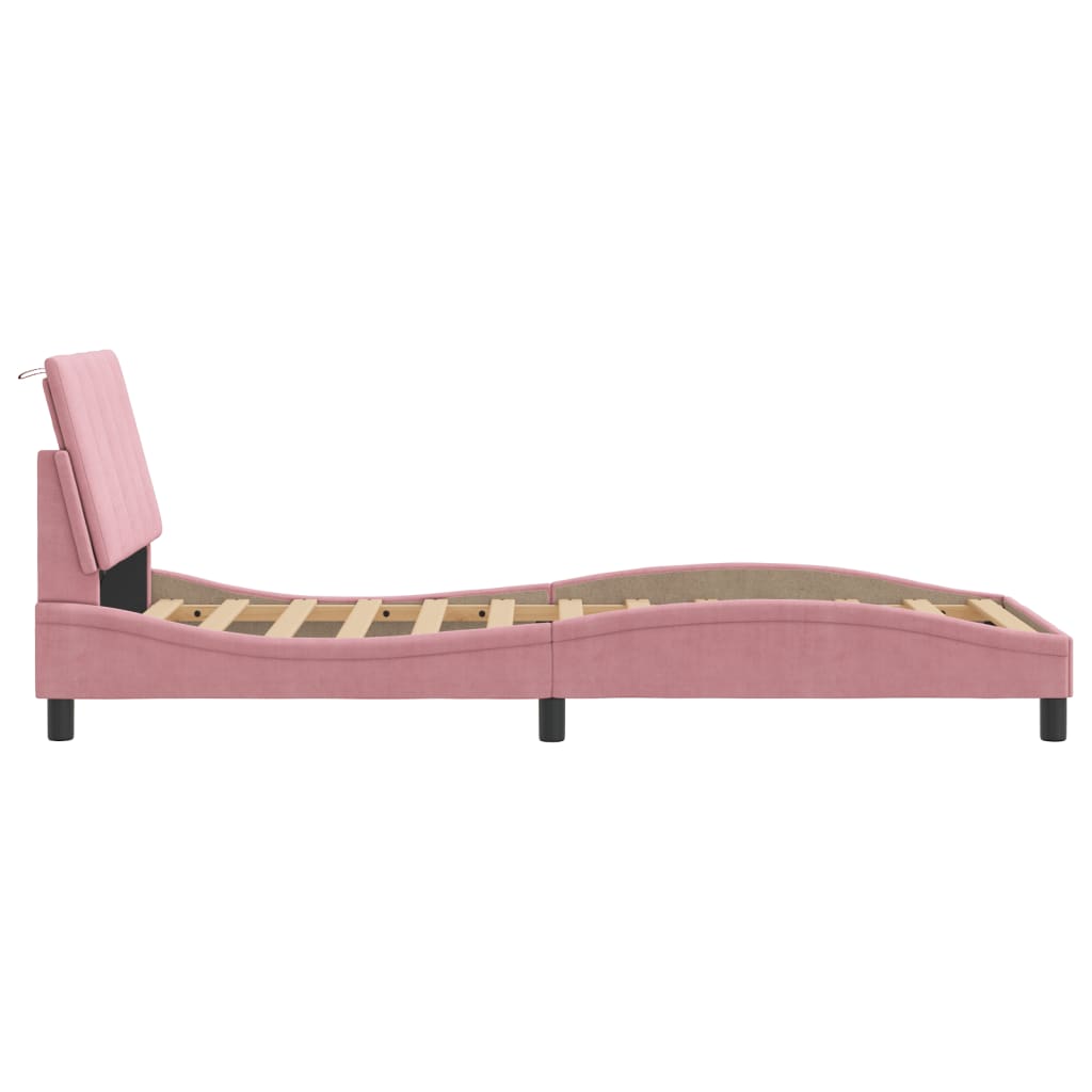 Bed Frame with LED without Mattress "Hanko" Pink 80x200 cm Velvet
