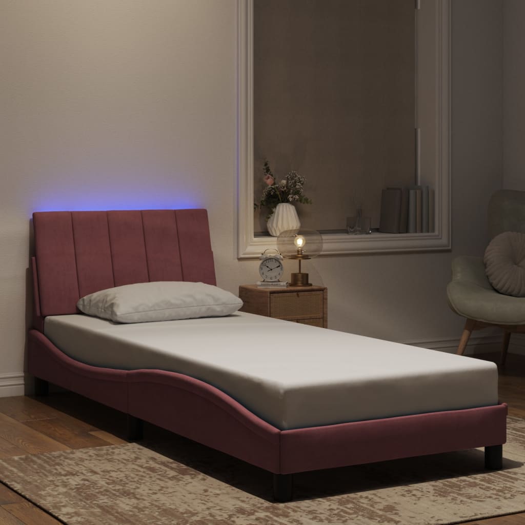 Bed Frame with LED without Mattress "Hanko" Pink 80x200 cm Velvet