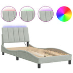Bed Frame with LED without Mattress "Hanko" Light Grey 90x190 cm Velvet