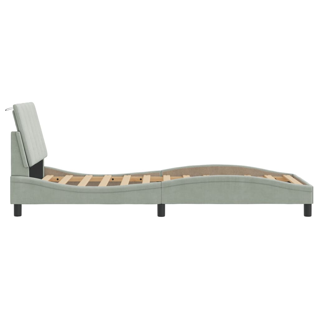 Bed Frame with LED without Mattress "Hanko" Light Grey 90x190 cm Velvet