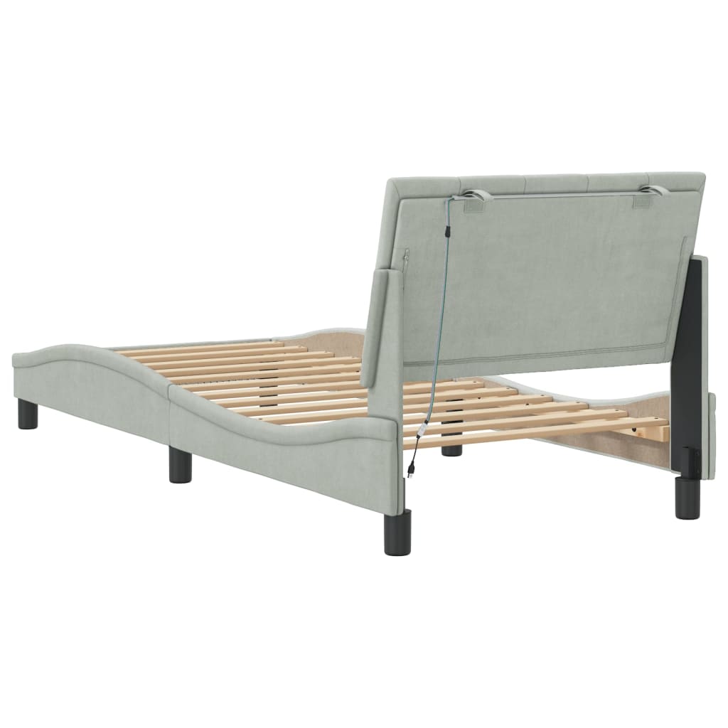 Bed Frame with LED without Mattress "Hanko" Light Grey 90x190 cm Velvet