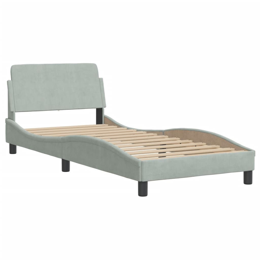 Bed Frame with LED without Mattress "Hanko" Light Grey 90x190 cm Velvet