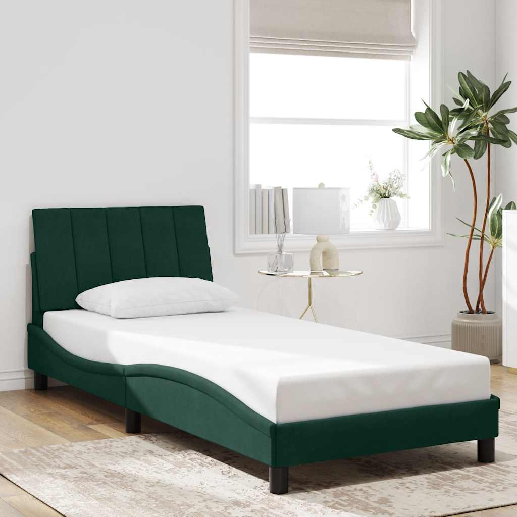 Bed Frame with LED without Mattress "Hanko" Dark Green 90x190 cm Velvet