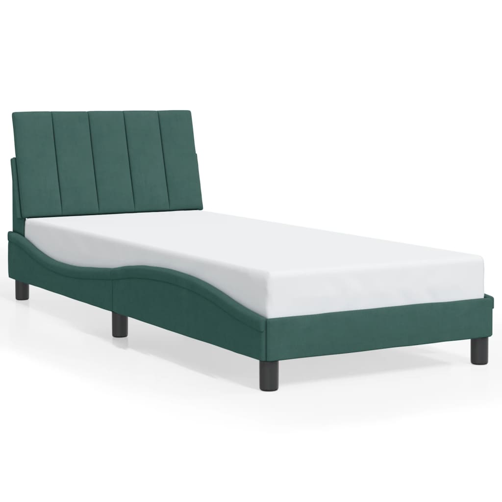 Bed Frame with LED without Mattress "Hanko" Dark Green 90x190 cm Velvet