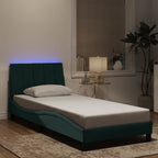 Bed Frame with LED without Mattress "Hanko" Dark Green 90x190 cm Velvet