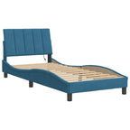 Bed Frame with LED without Mattress "Hanko" Blue 90x190 cm Velvet