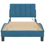 Bed Frame with LED without Mattress "Hanko" Blue 90x190 cm Velvet