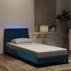 Bed Frame with LED without Mattress "Hanko" Blue 90x190 cm Velvet