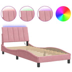 Bed Frame with LED without Mattress "Hanko" Pink 90x190 cm Velvet