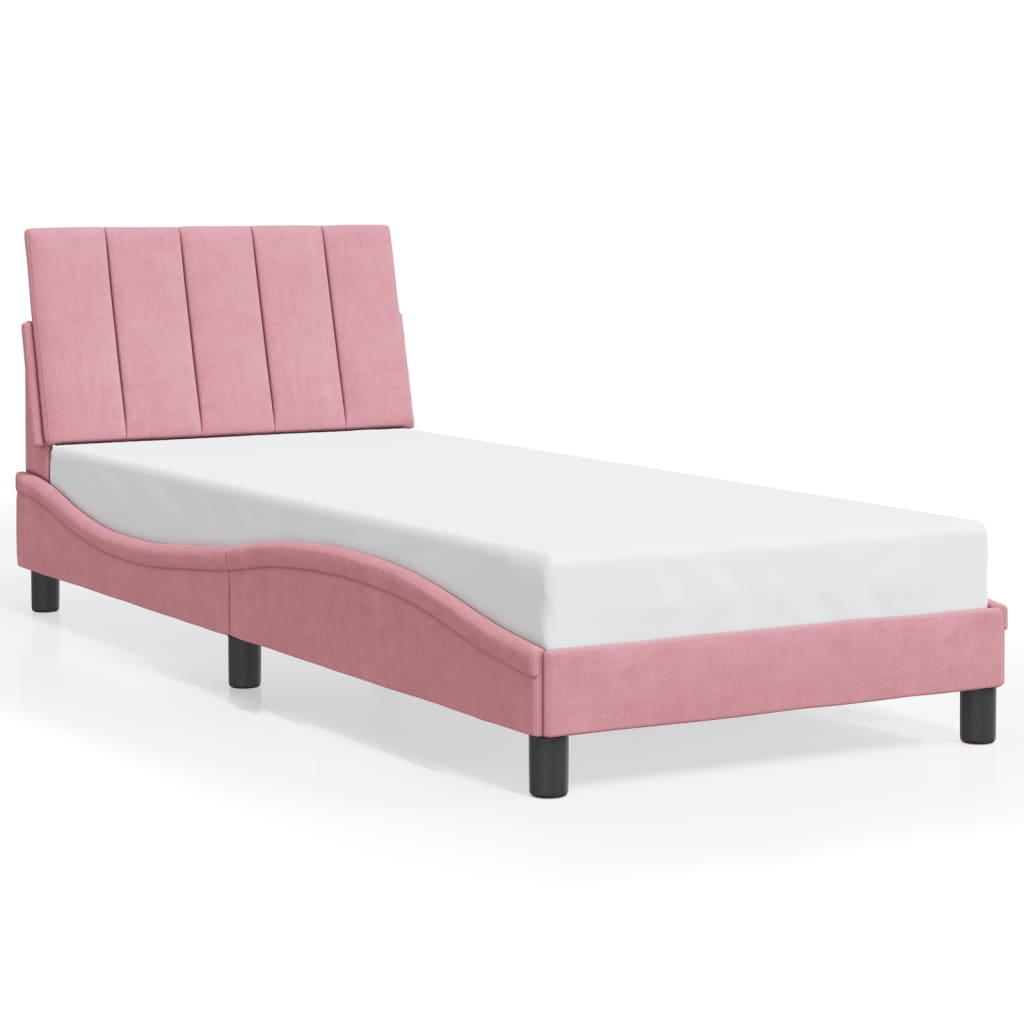 Bed Frame with LED without Mattress "Hanko" Pink 90x190 cm Velvet