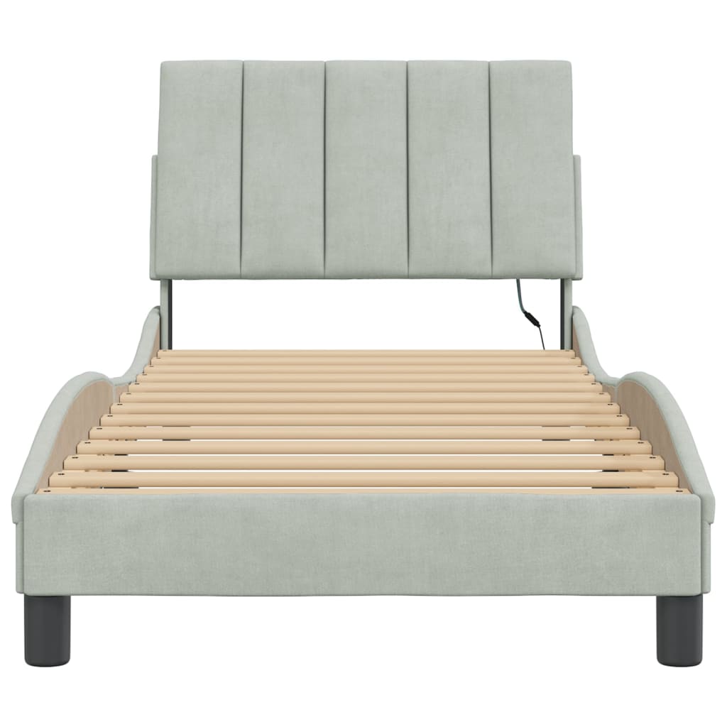 Bed Frame with LED without Mattress "Hanko" Light Grey 90x200 cm Velvet