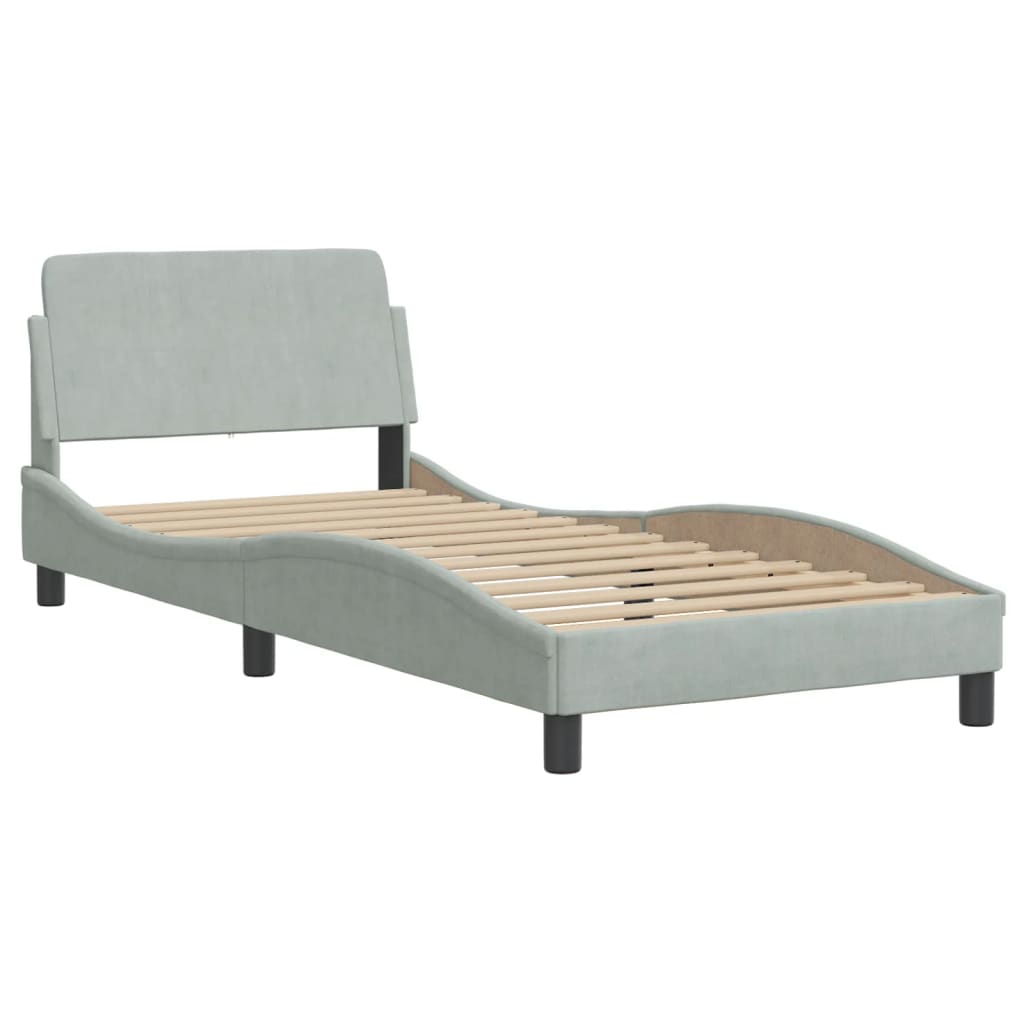 Bed Frame with LED without Mattress "Hanko" Light Grey 90x200 cm Velvet