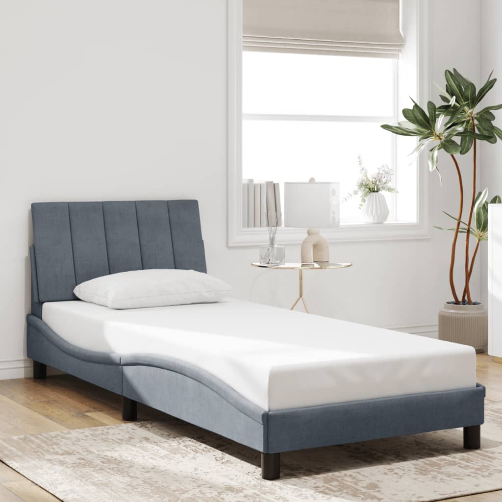 Bed Frame with LED without Mattress "Hanko" Dark Grey 90x200 cm Velvet
