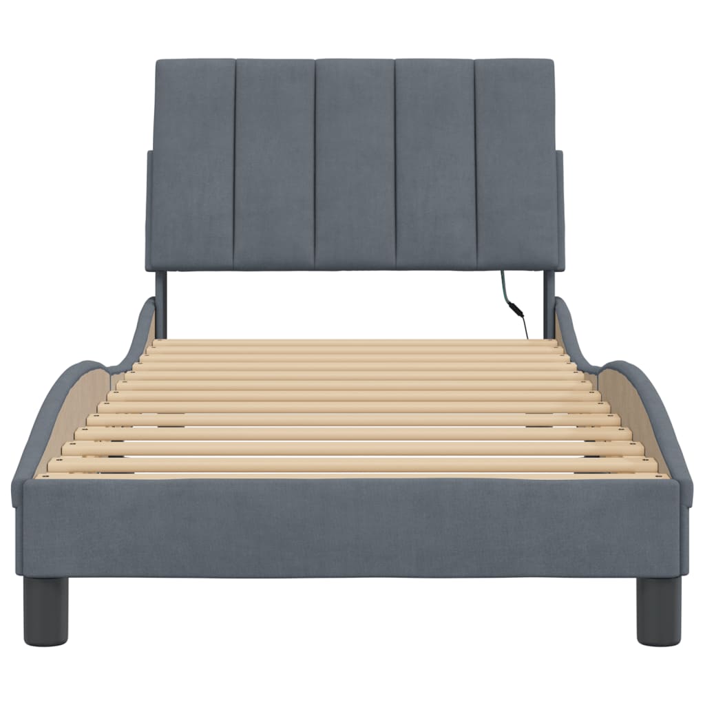 Bed Frame with LED without Mattress "Hanko" Dark Grey 90x200 cm Velvet