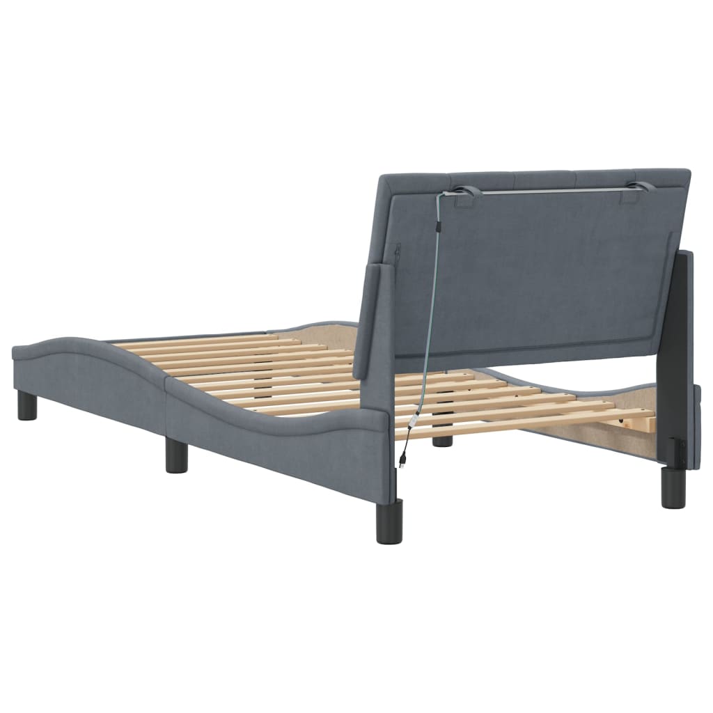 Bed Frame with LED without Mattress "Hanko" Dark Grey 90x200 cm Velvet