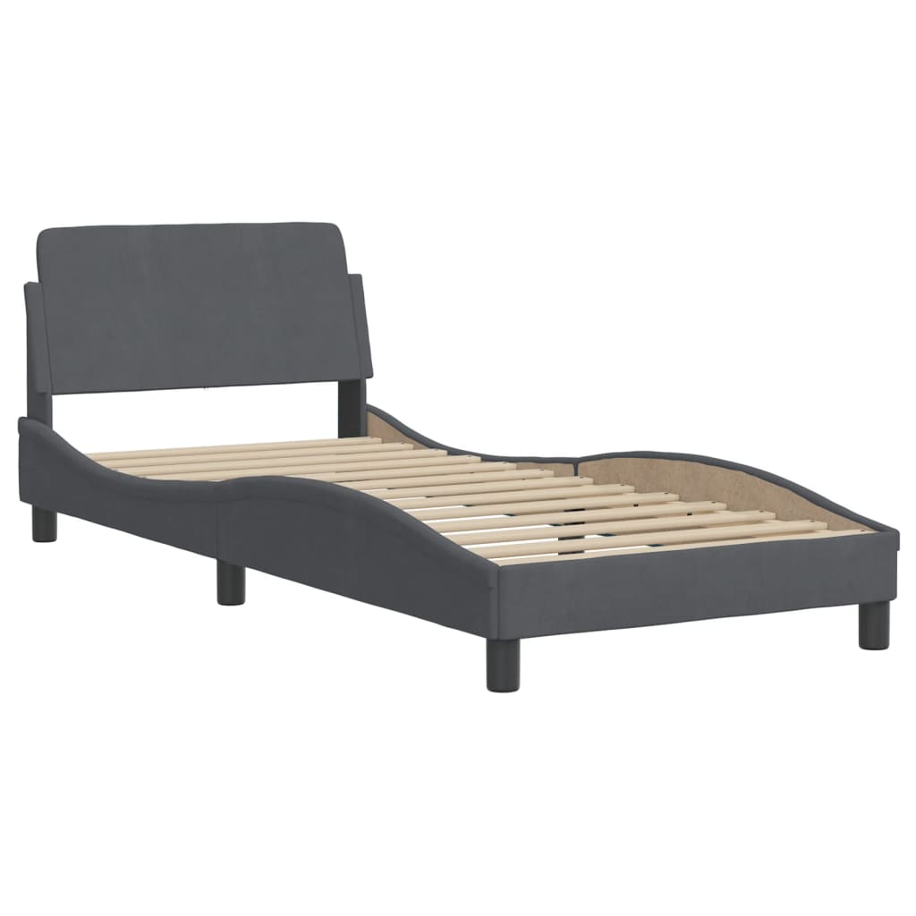 Bed Frame with LED without Mattress "Hanko" Dark Grey 90x200 cm Velvet
