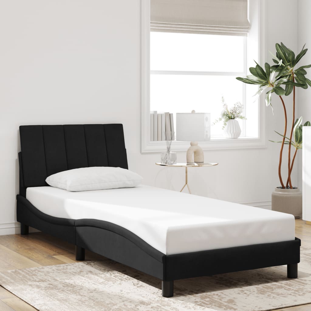 Bed Frame with LED without Mattress "Hanko" Black 90x200 cm Velvet