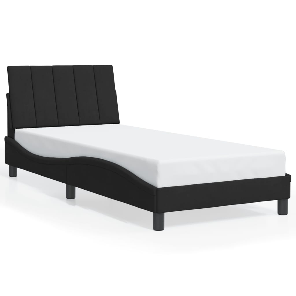 Bed Frame with LED without Mattress "Hanko" Black 90x200 cm Velvet