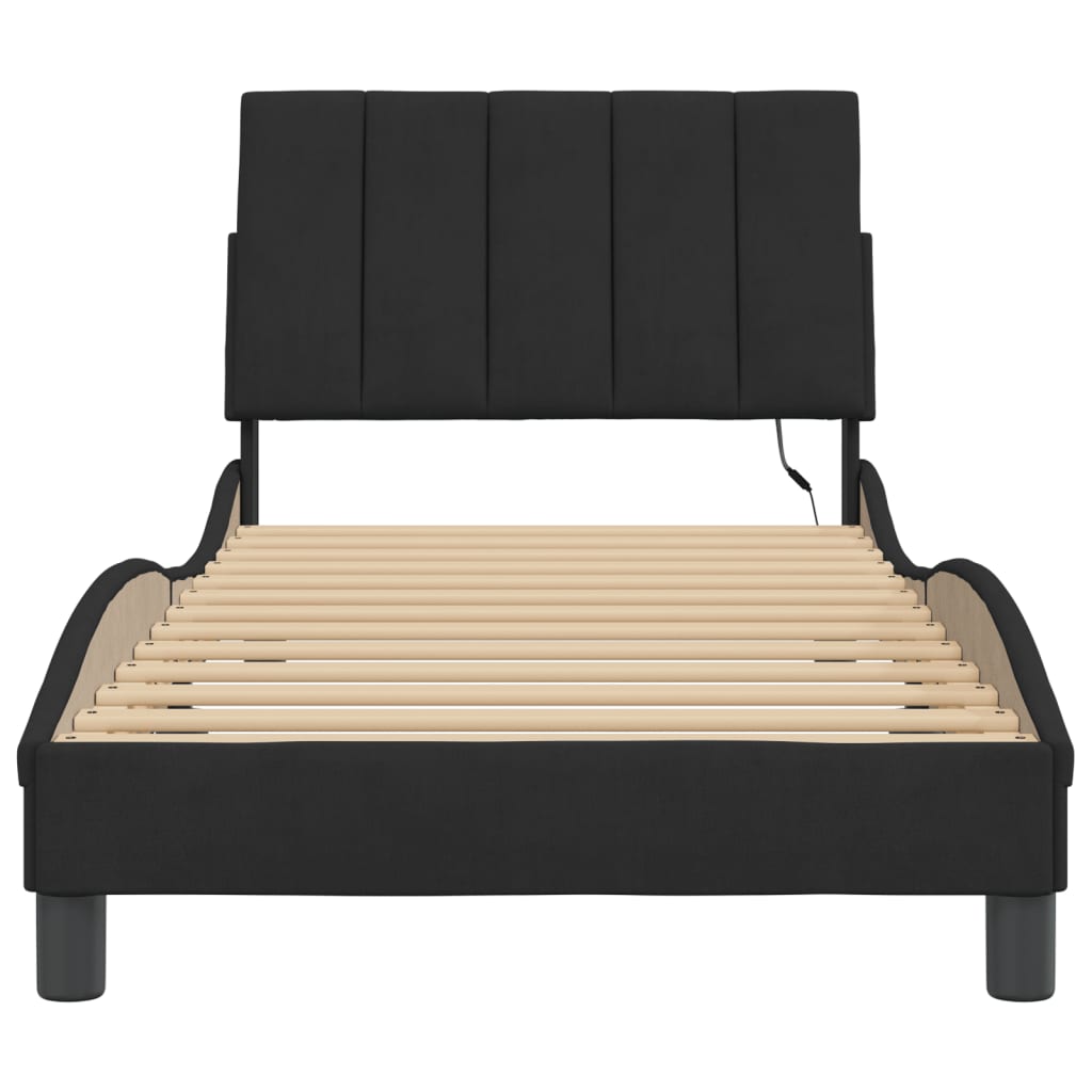 Bed Frame with LED without Mattress "Hanko" Black 90x200 cm Velvet