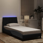 Bed Frame with LED without Mattress "Hanko" Black 90x200 cm Velvet