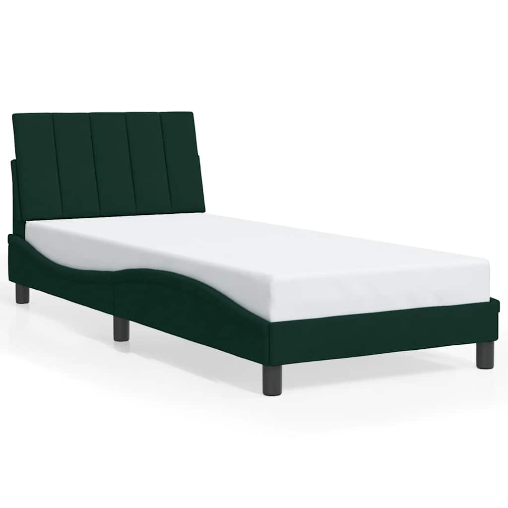 Bed Frame with LED without Mattress "Hanko" Dark Green 90x200 cm Velvet