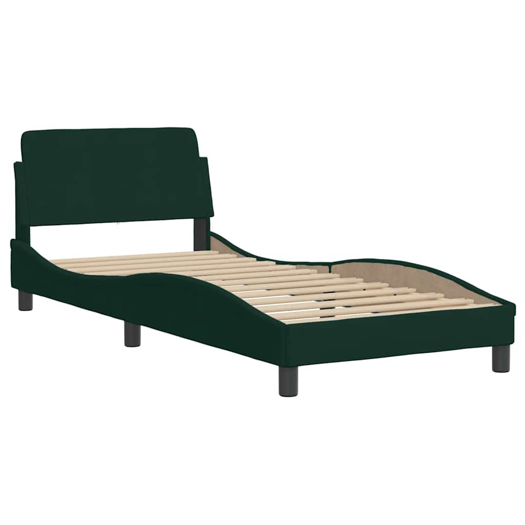 Bed Frame with LED without Mattress "Hanko" Dark Green 90x200 cm Velvet