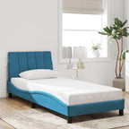Bed Frame with LED without Mattress "Hanko" Blue 90x200 cm Velvet