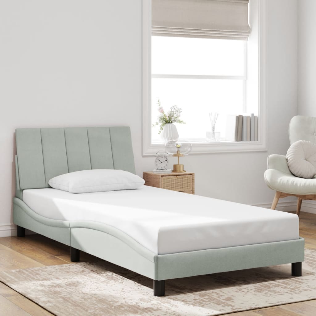 Bed Frame with LED without Mattress "Hanko" Light Grey 100x200 cm Velvet