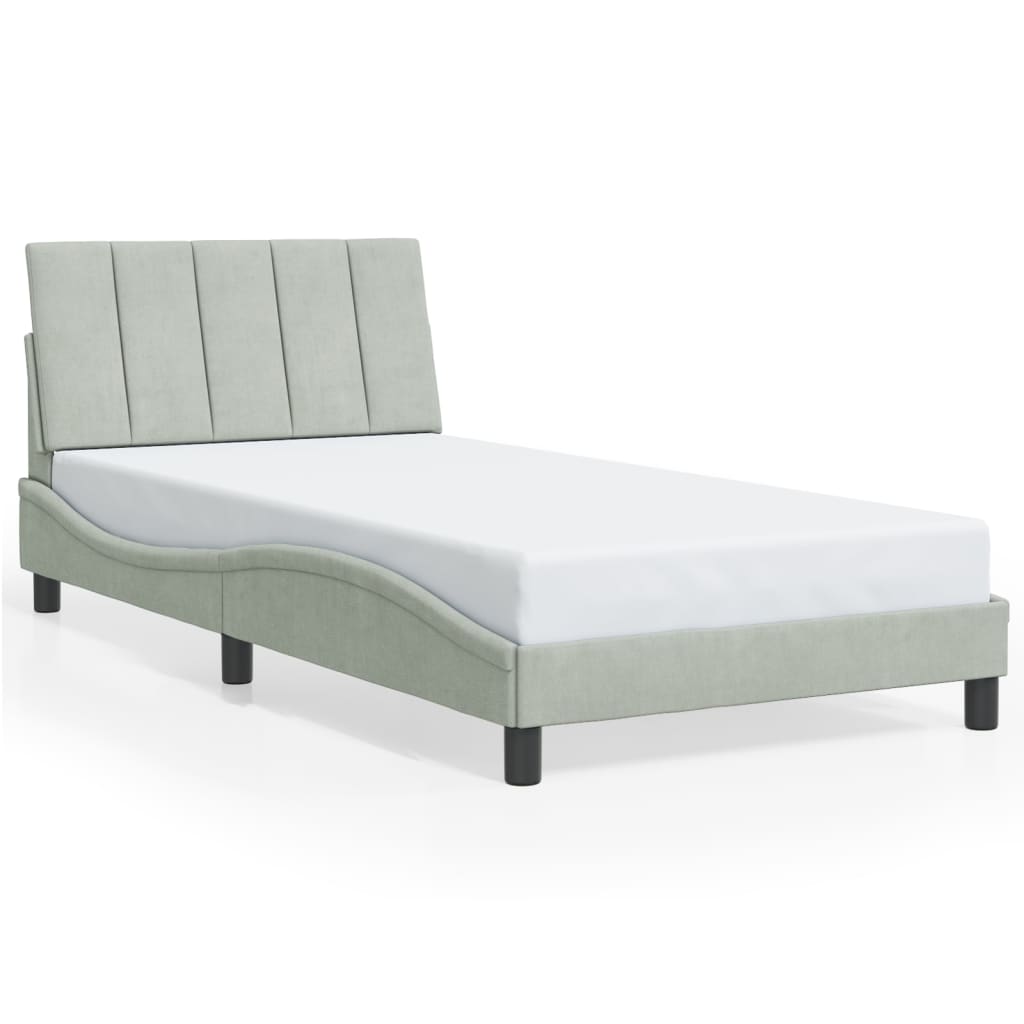 Bed Frame with LED without Mattress "Hanko" Light Grey 100x200 cm Velvet