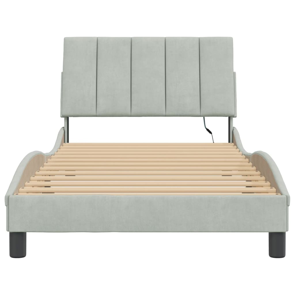 Bed Frame with LED without Mattress "Hanko" Light Grey 100x200 cm Velvet