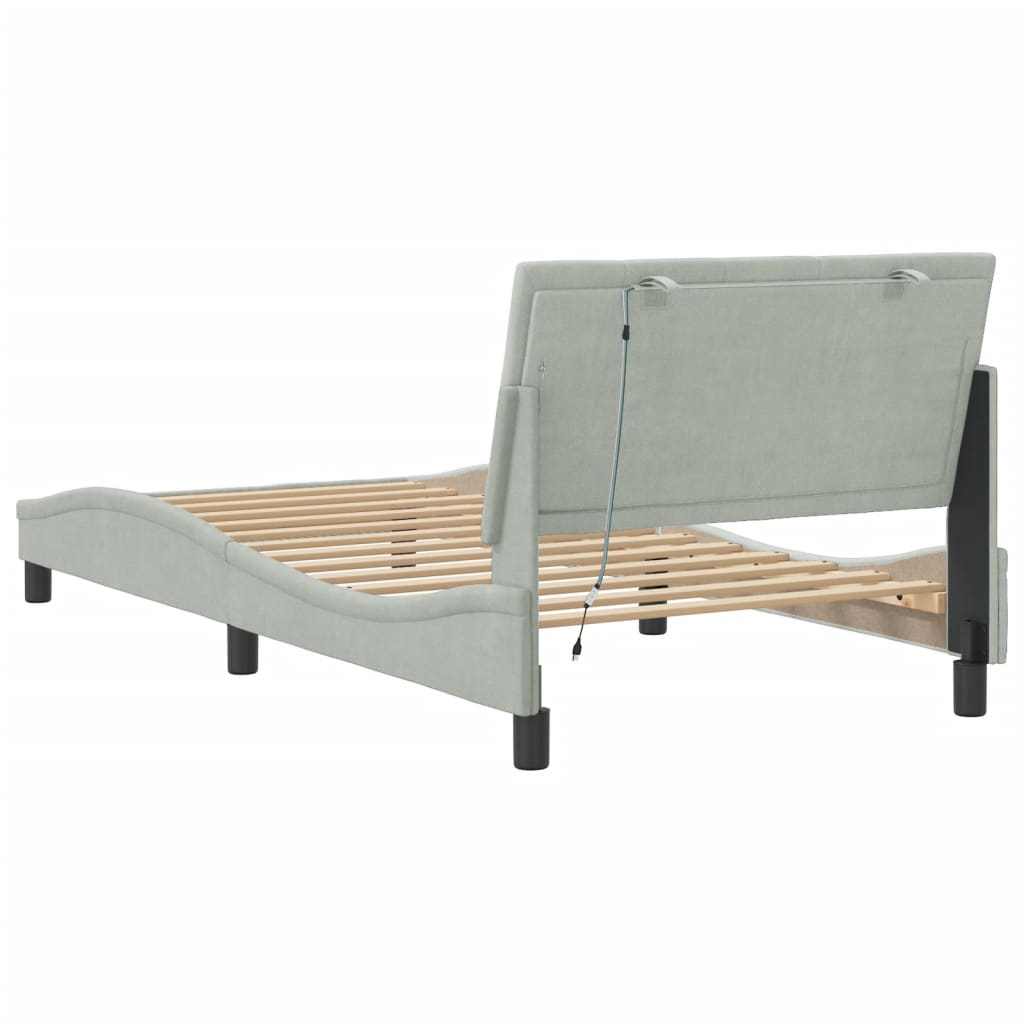 Bed Frame with LED without Mattress "Hanko" Light Grey 100x200 cm Velvet
