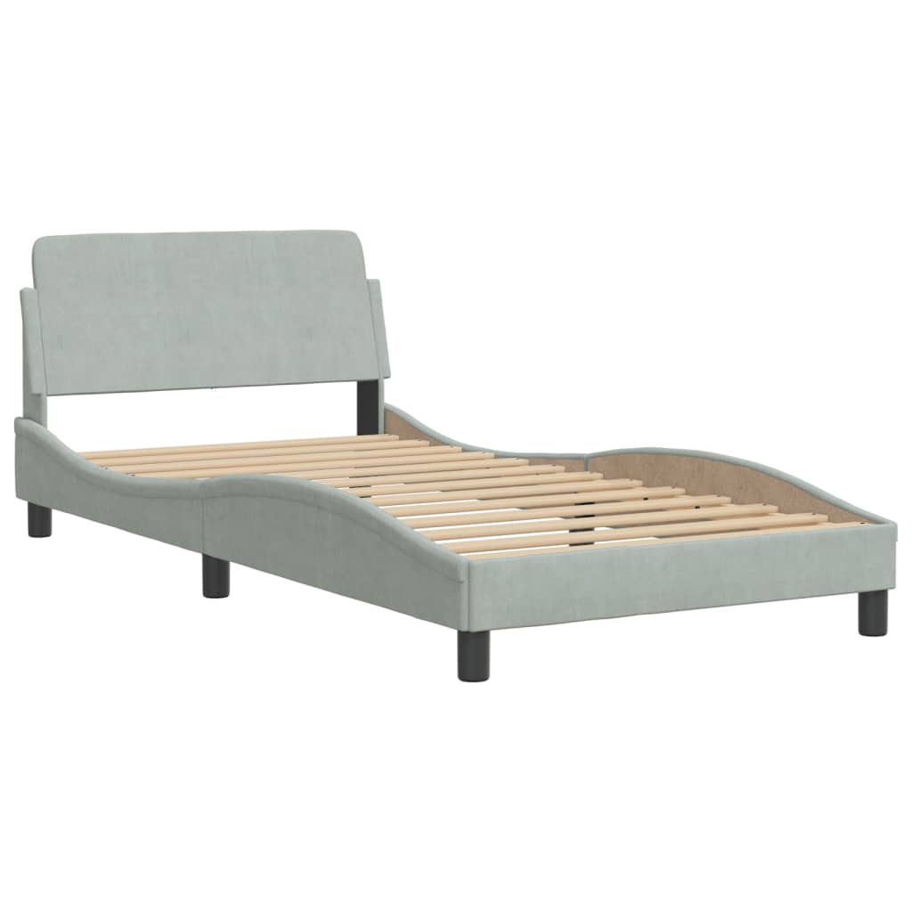 Bed Frame with LED without Mattress "Hanko" Light Grey 100x200 cm Velvet