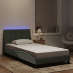 Bed Frame with LED without Mattress "Hanko" Light Grey 100x200 cm Velvet