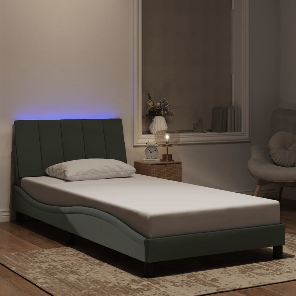 Bed Frame with LED without Mattress "Hanko" Light Grey 100x200 cm Velvet