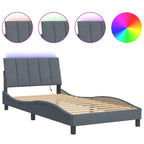 Bed Frame with LED without Mattress "Hanko" Dark Grey 100x200 cm Velvet