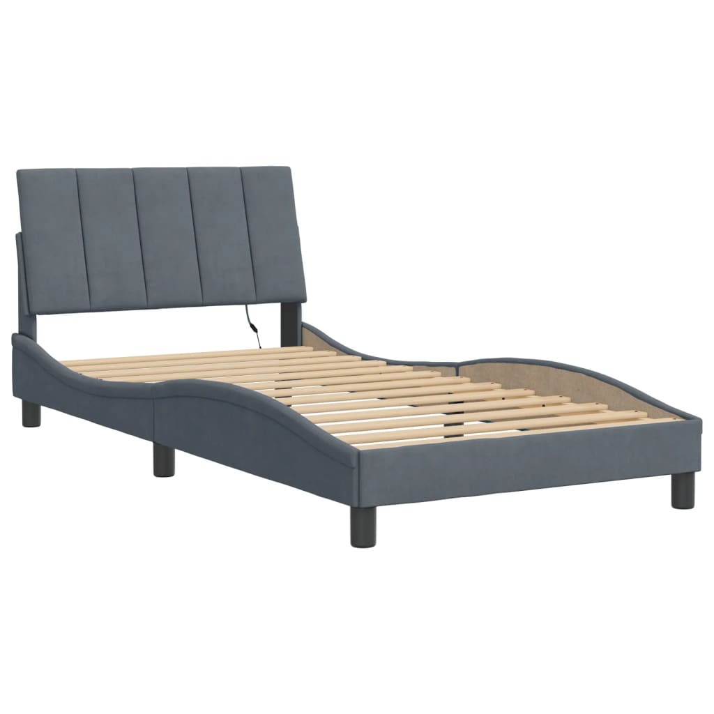 Bed Frame with LED without Mattress "Hanko" Dark Grey 100x200 cm Velvet