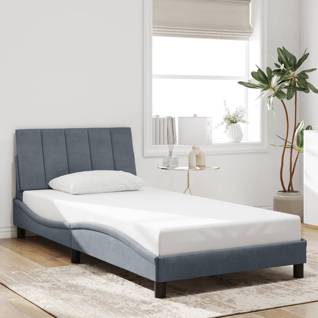 Bed Frame with LED without Mattress "Hanko" Dark Grey 100x200 cm Velvet