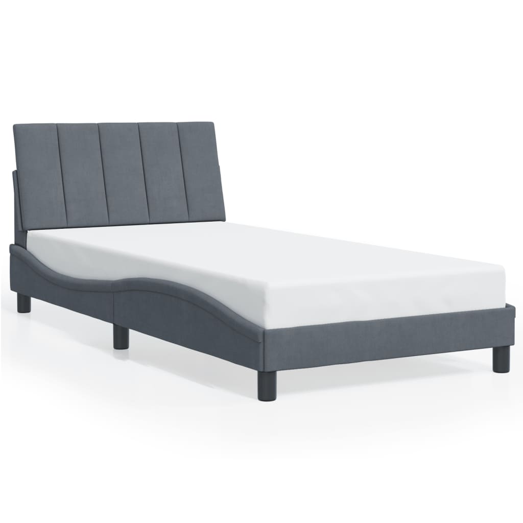 Bed Frame with LED without Mattress "Hanko" Dark Grey 100x200 cm Velvet