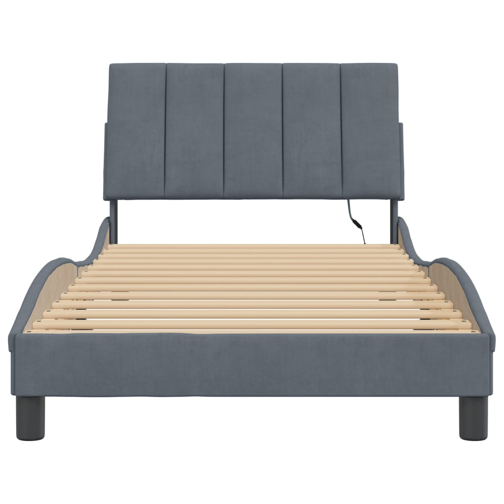 Bed Frame with LED without Mattress "Hanko" Dark Grey 100x200 cm Velvet