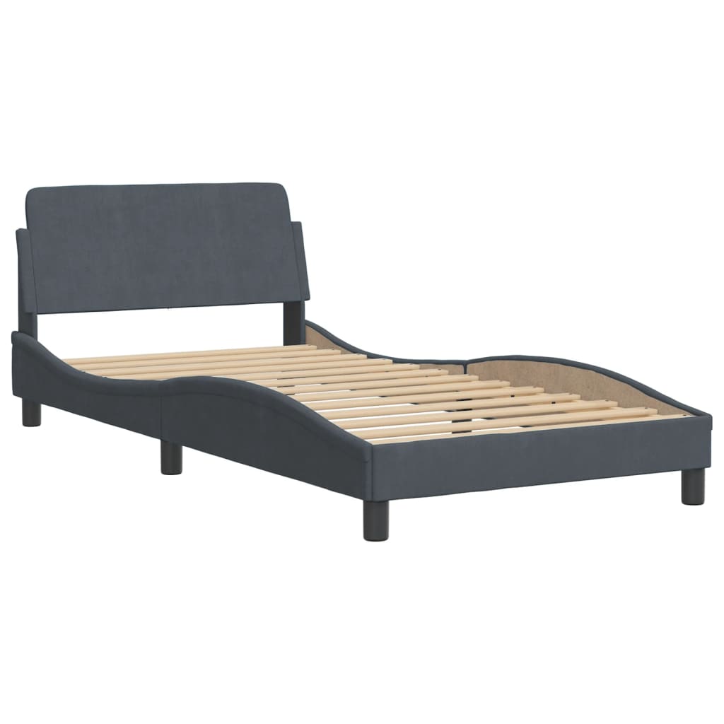 Bed Frame with LED without Mattress "Hanko" Dark Grey 100x200 cm Velvet