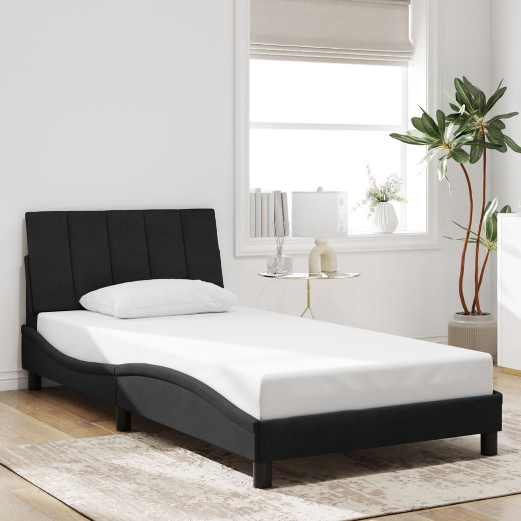 Bed Frame with LED without Mattress "Hanko" Black 100x200 cm Velvet